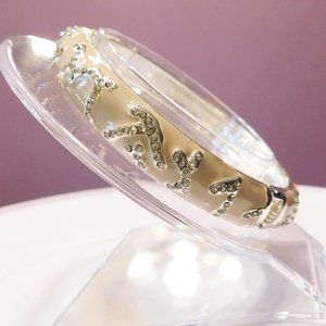 Sequin Silver Tone Light Beige Rhinestone Enamel Hinged Bracelet - NWOT
